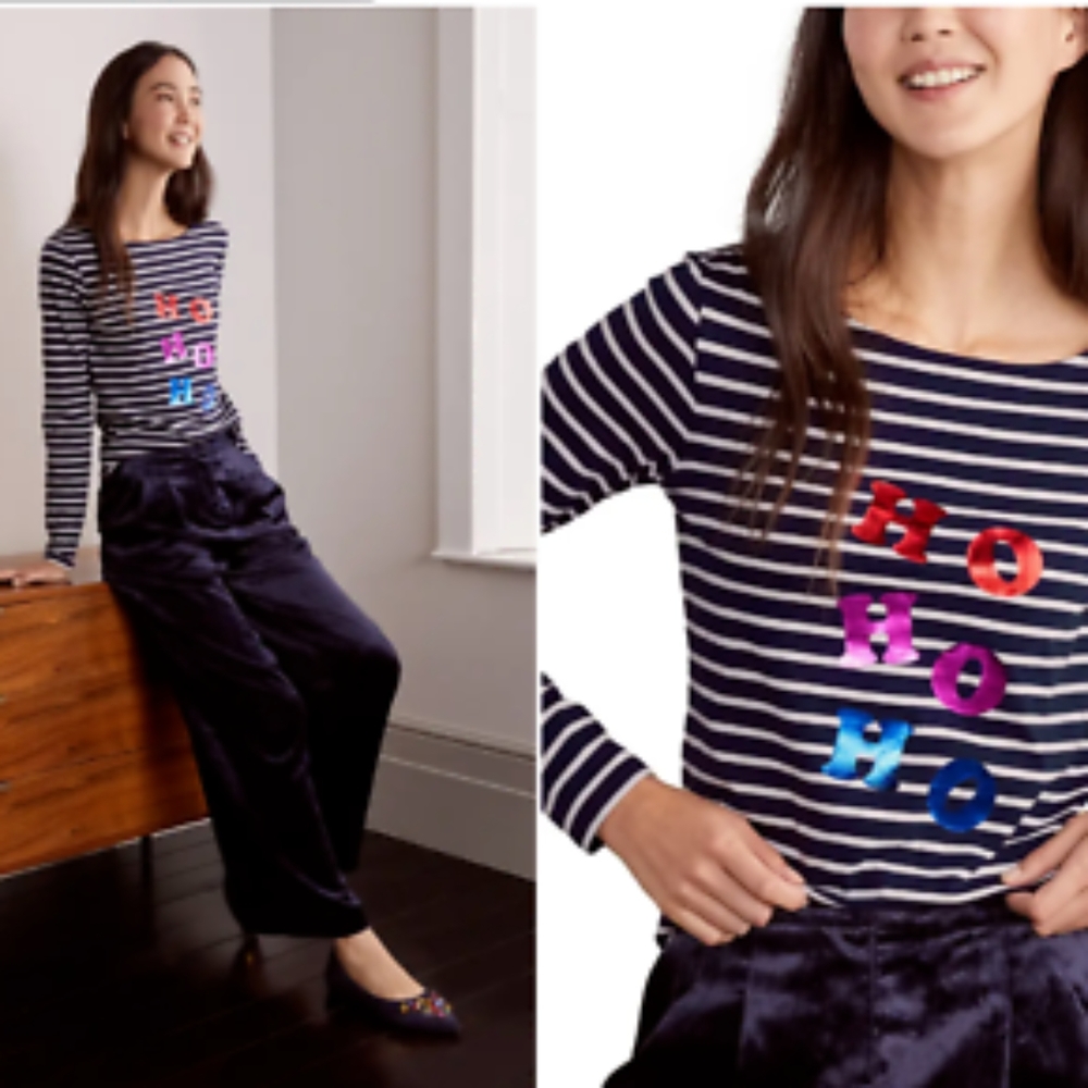 Boden Ho Ho Ho Stripe Shirt